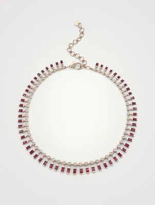 18K Gold Dot Dash Necklace With Ruby And Diamonds