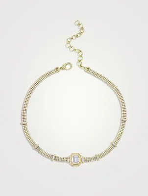 18K Gold Triple Thread And Illusion Choker With Diamonds