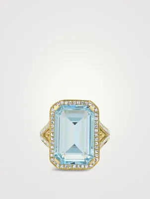 18K Gold Portrait Gemstone Ring With Crystal And Diamonds