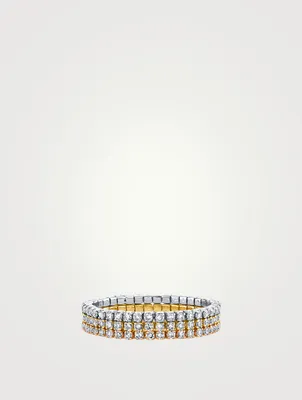 Tri-Colour 18K Gold Threads Ring With Diamonds