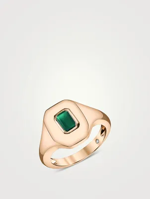 18K Rose Gold Baguette Pinky Ring With Emerald