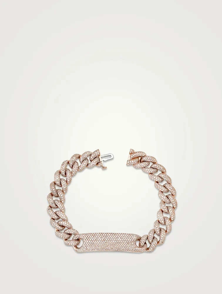 18K Rose Gold Full Pave ID Essential Link Bracelet With Diamonds