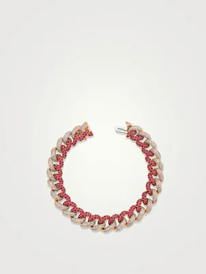 18K Rose Gold Two-Tone Essential Pave Link Bracelet With Ruby And Diamonds