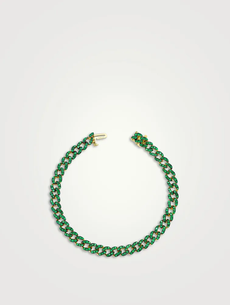 18K Gold Mini Pave Link Bracelet With Green Garnet And Diamonds