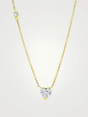 18K Gold Solitaire Heart Pendant Necklace With Diamond