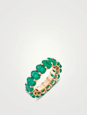 18K Rose Gold Oval Eternity Band With Emerald