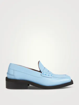 Square-Toe Leather Penny Loafers