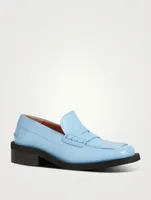 Square-Toe Leather Penny Loafers