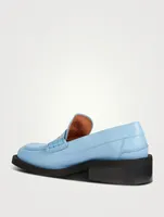Square-Toe Leather Penny Loafers