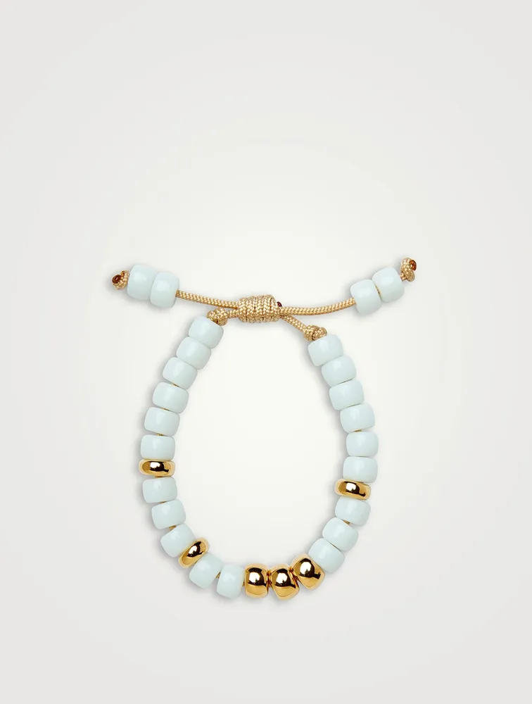 Beaded Bracelet With White Agate And Shiny 14K Gold