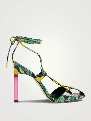 Adele Snakeskin-Embossed Leather Sandals With Ankle Ties