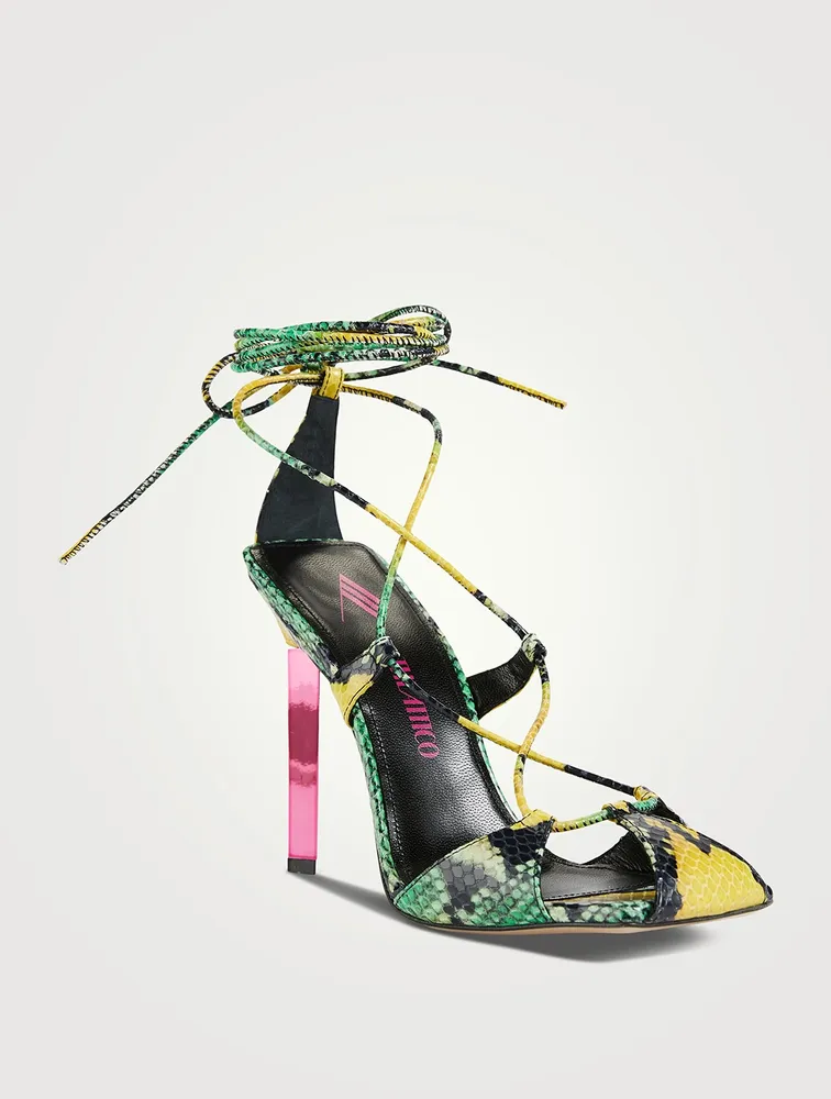 Adele Snakeskin-Embossed Leather Sandals With Ankle Ties