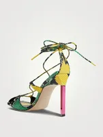 Adele Snakeskin-Embossed Leather Sandals With Ankle Ties