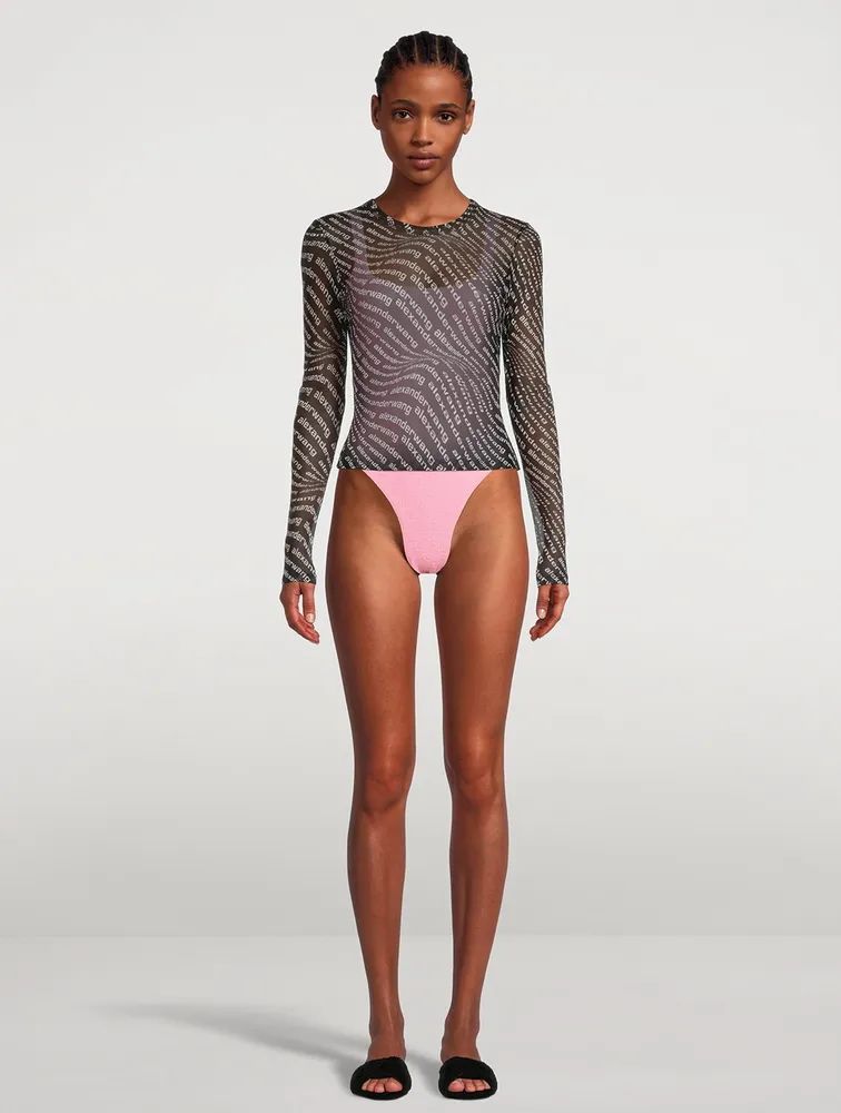 ALEXANDERWANG.T Long-Sleeve Mesh T-Shirt In Wave Logo Print