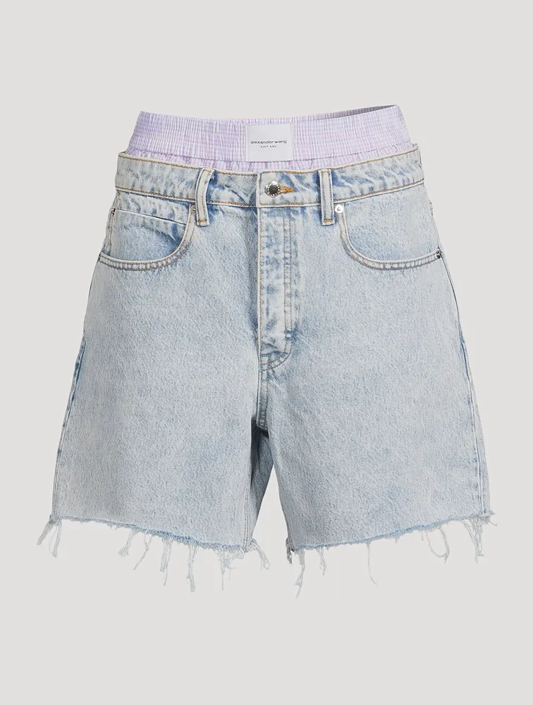 Low-Rise Jean Shorts With Boxer Layer