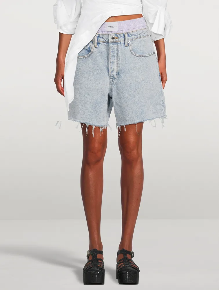 Low-Rise Jean Shorts With Boxer Layer