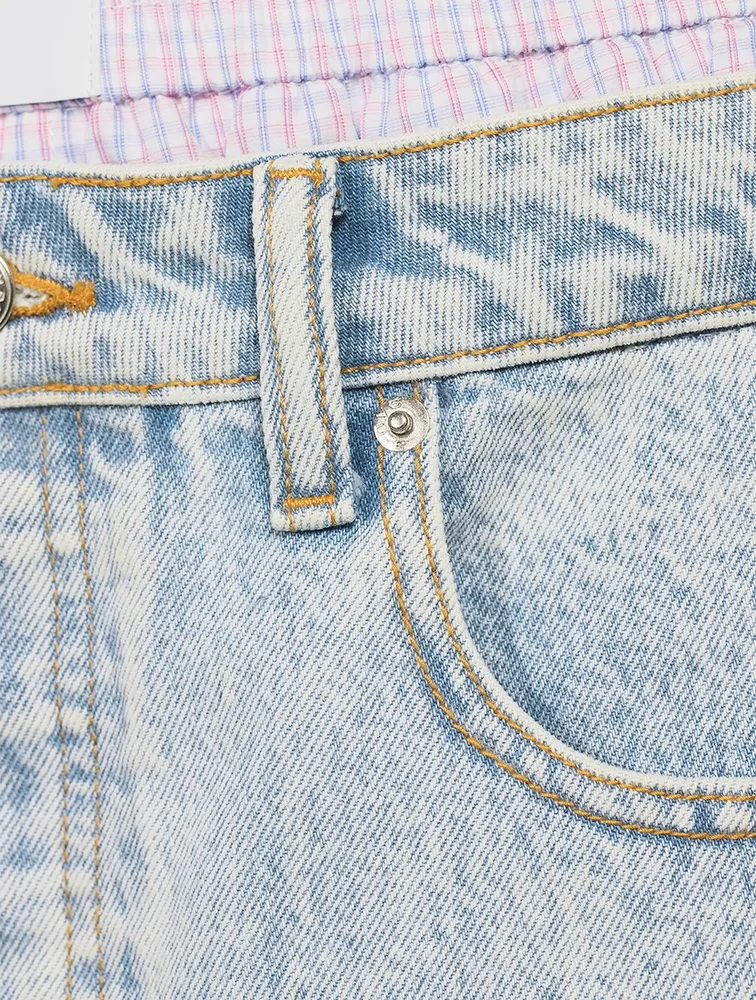 Low-Rise Jean Shorts With Boxer Layer