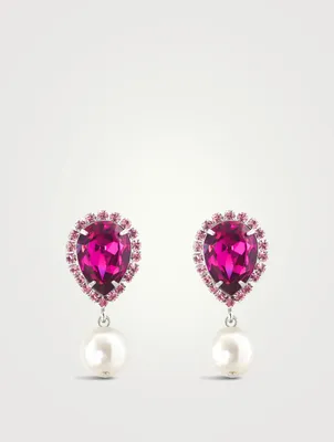 Faux Pearl Drop Earrings With Crystal