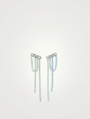Layered Fringe Chain Link Earrings With Crystal