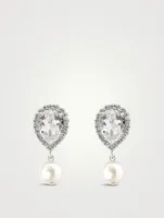 Faux Pearl Drop Earrings With Crystal