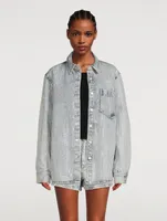 Oversized Denim Shirt With Crystal Pinstripes