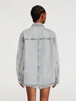 Oversized Denim Shirt With Crystal Pinstripes