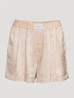 Silk Boxers With Crystal Pinstripes