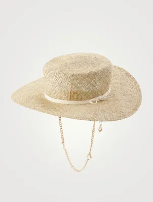 Straw Boater Hat With Chain
