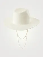 Straw Fedora Hat With Double Chain