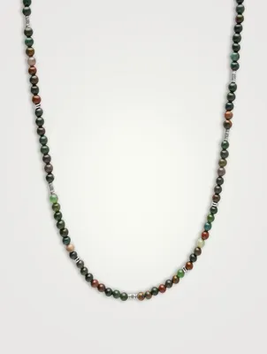Jasper Beaded Necklace With Sterling Silver Beads