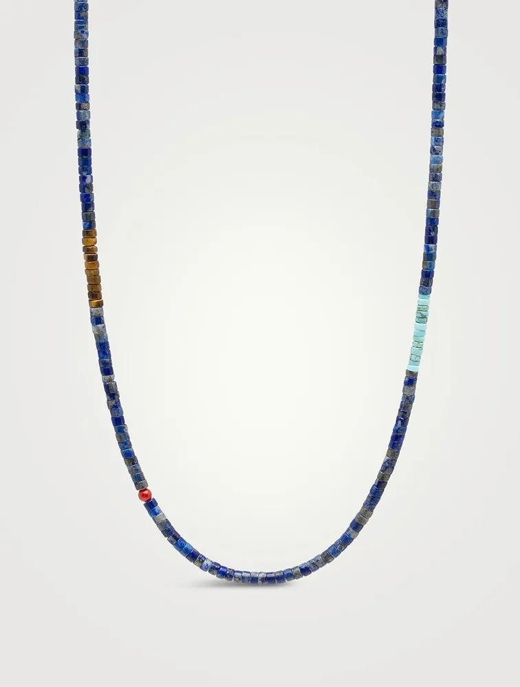 Blue Lapis, Tiger Eye And Turquoise Heishi Beaded Necklace