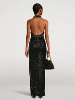 Sequin-Embellished Halter Gown