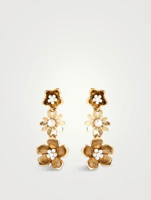 Flower Drop Earrings With Crystal Pearl