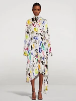 Fluid Satin Midi Dress In Artist Doodles Print