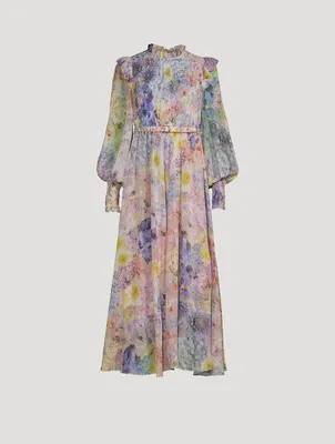 Rhythmic Shirred Midi Dress Floral Print