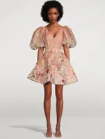 Dancer Puff-Sleeve Organza Mini Dress Floral Print