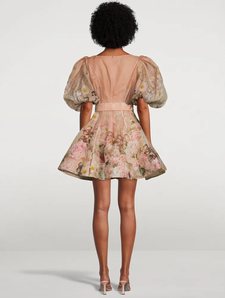 Dancer Puff-Sleeve Organza Mini Dress Floral Print