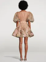 Dancer Puff-Sleeve Organza Mini Dress Floral Print