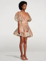 Dancer Puff-Sleeve Organza Mini Dress Floral Print