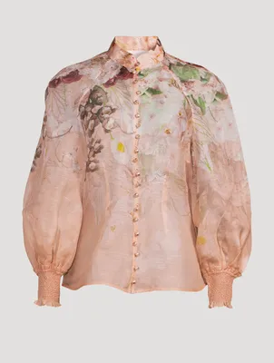Dancer Puff-Sleeve Organza Blouse Floral Print
