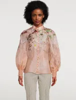 Dancer Puff-Sleeve Organza Blouse Floral Print