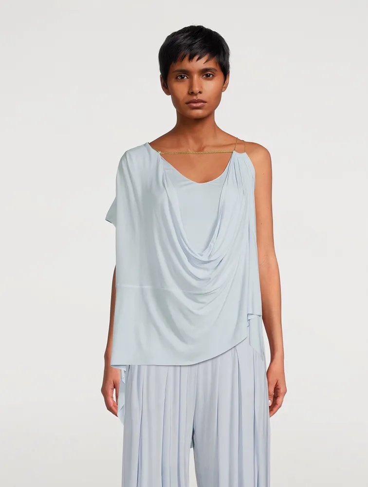 Chain-Embellished Draped Top