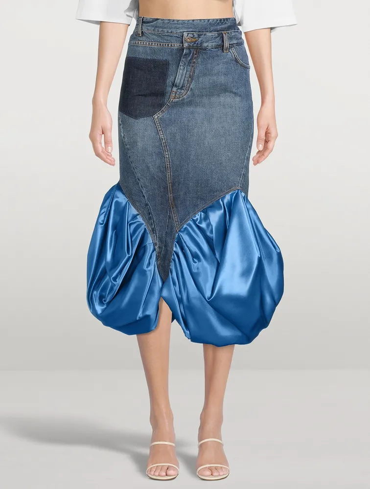 Denim And Satin Midi Skirt