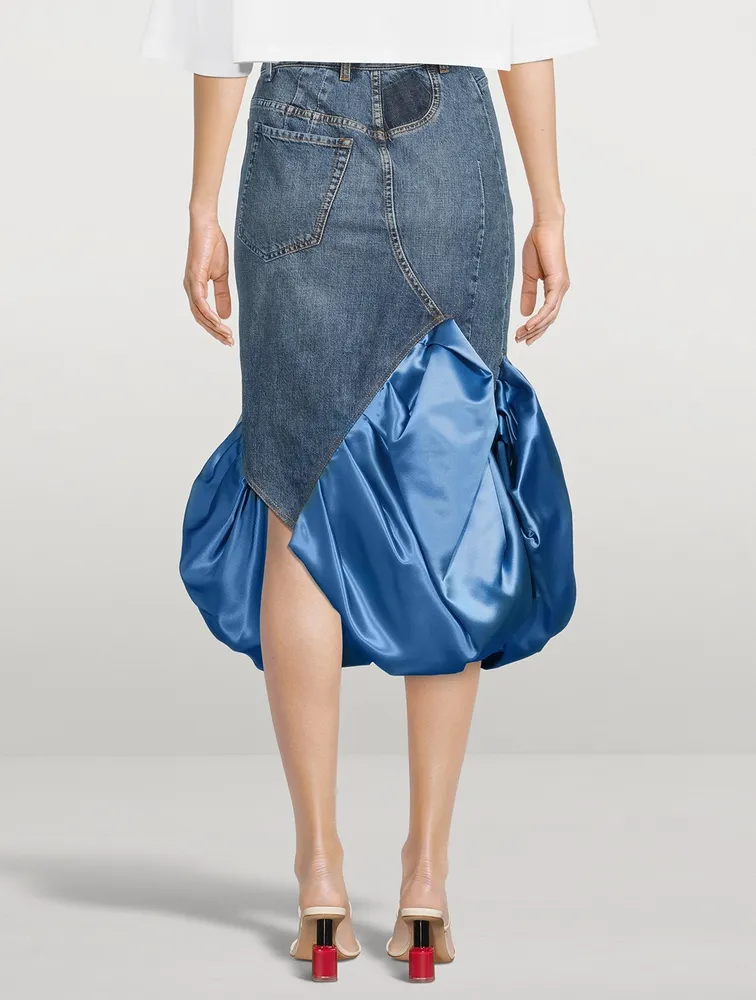 Denim And Satin Midi Skirt