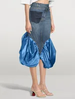 Denim And Satin Midi Skirt