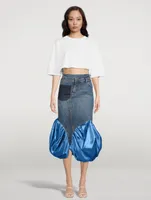 Denim And Satin Midi Skirt