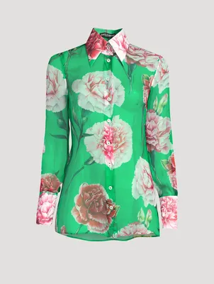 Silk Chiffon Shirt Carnation Print