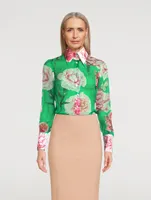 Silk Chiffon Shirt Carnation Print