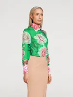 Silk Chiffon Shirt Carnation Print