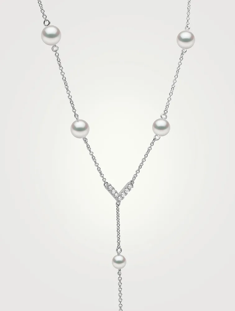 Trend 18K White Gold Freshwater Pearl And Diamond Necklace